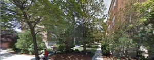 A Google Street View of our new place, a clump of apartments surrounding a nice little courtyard, just off Harvard Street in Brookline